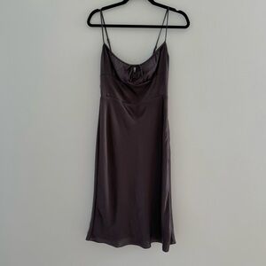 Aritzia/Wilfred Satin Bellow Midi Dress in Rich Mocha Brown